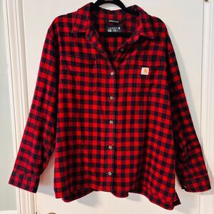 Carhartt Rugged Flex Loose Fit Button Up Flannel Shirt Red Black Buffalo Plaid W